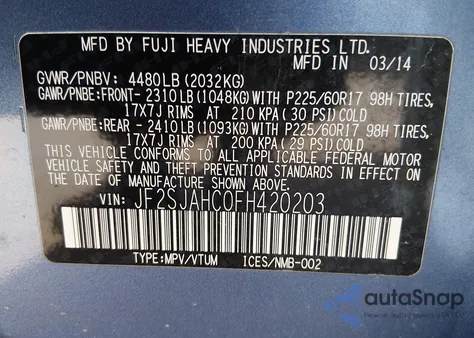 2015 Subaru Forester 2.5I Limited from USA, damaged, VIN JF2SJAHC0FH420203